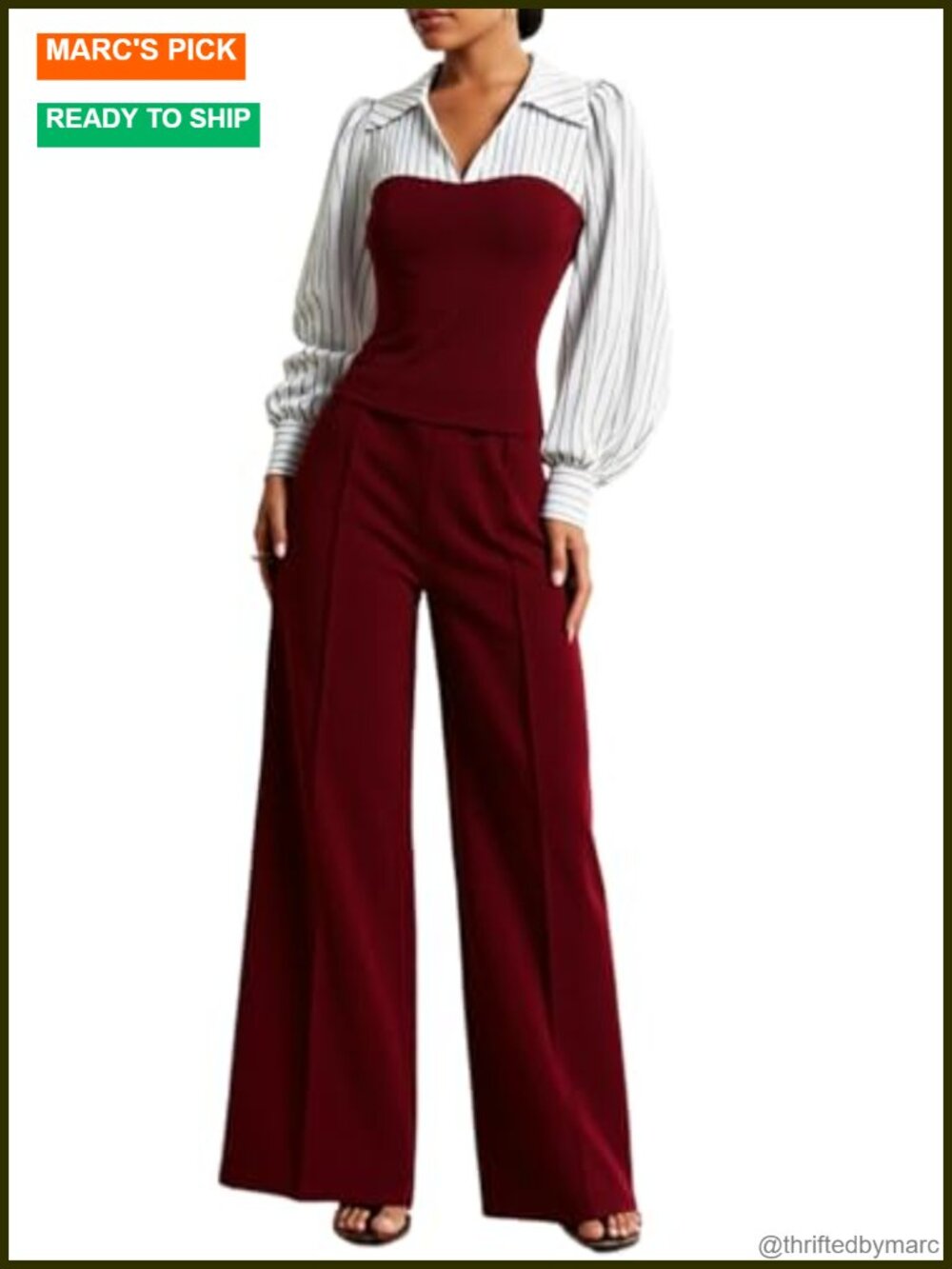 Women's 2 Piece Outfit V Neck Top & Wide Leg Pants Set